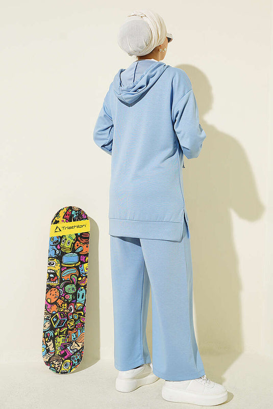 Ensemble Lounge À Capuche Et Épaules Dénudées Bleu