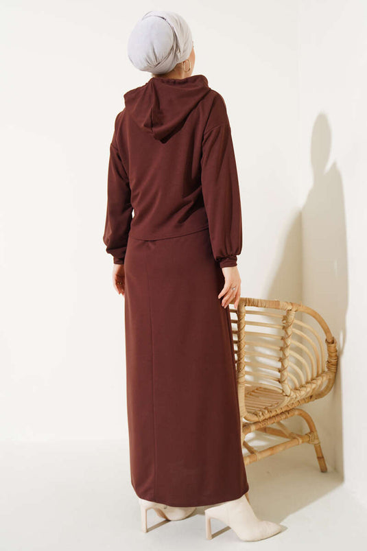 Robe À Capuche Double Ensemble Marron