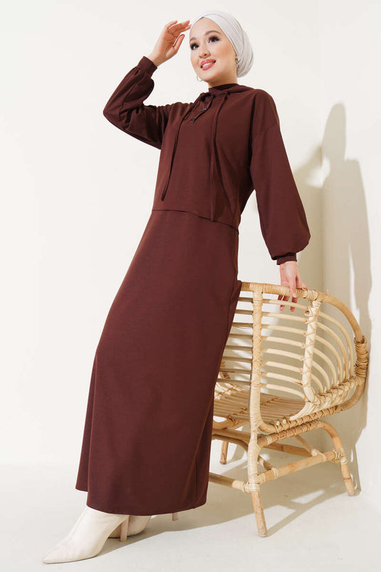 Robe À Capuche Double Ensemble Marron