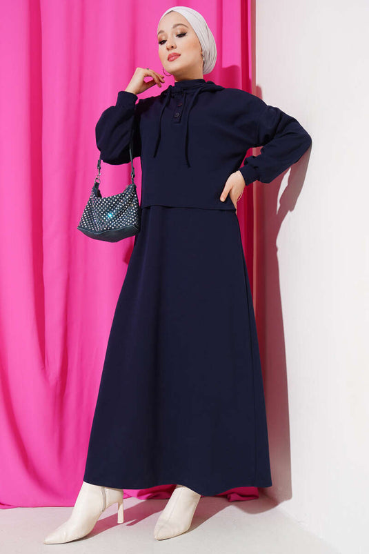 Robe À Capuche Double Ensemble Bleu Marine