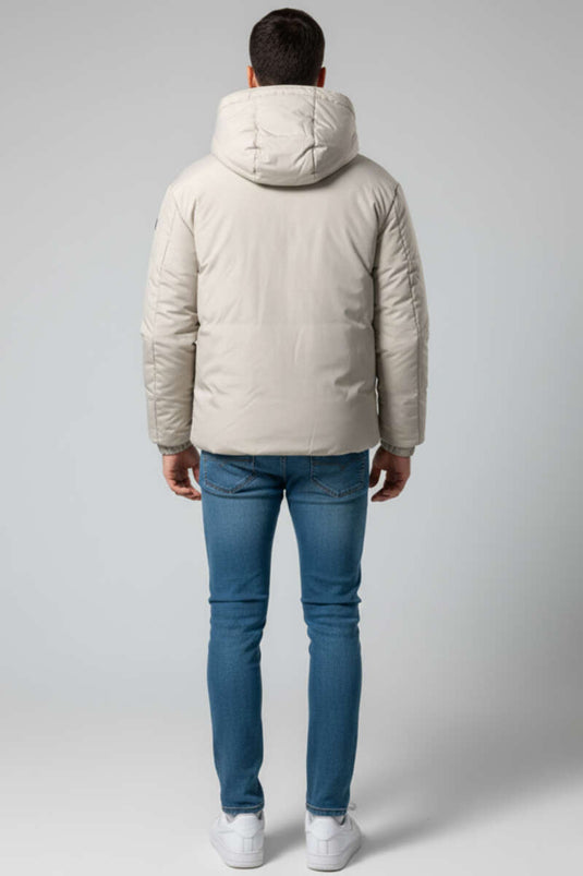 Herren-Steppjacke mit Kapuze, Farbe Stone