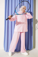 Ensemble Deux Pièces À Capuche Et Fermeture Rose