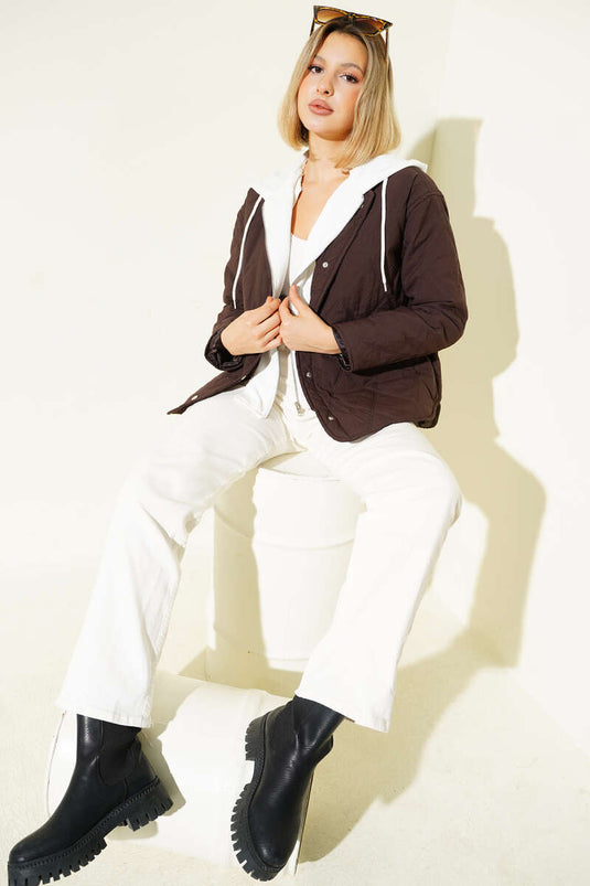 Hooded Zip-Up Jacket, Coffee