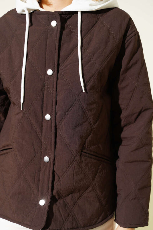 جاكيت بسحاب وغطاء رأس، لون بني فاتح