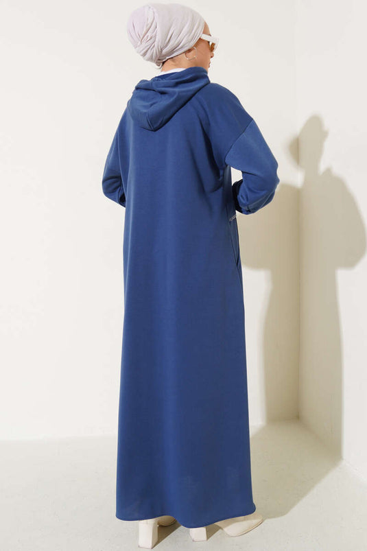 Abaya mit Kapuze und Reißverschlusstasche Indigo