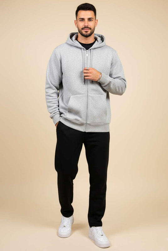 Hooded Zip-Up Cardigan Grey