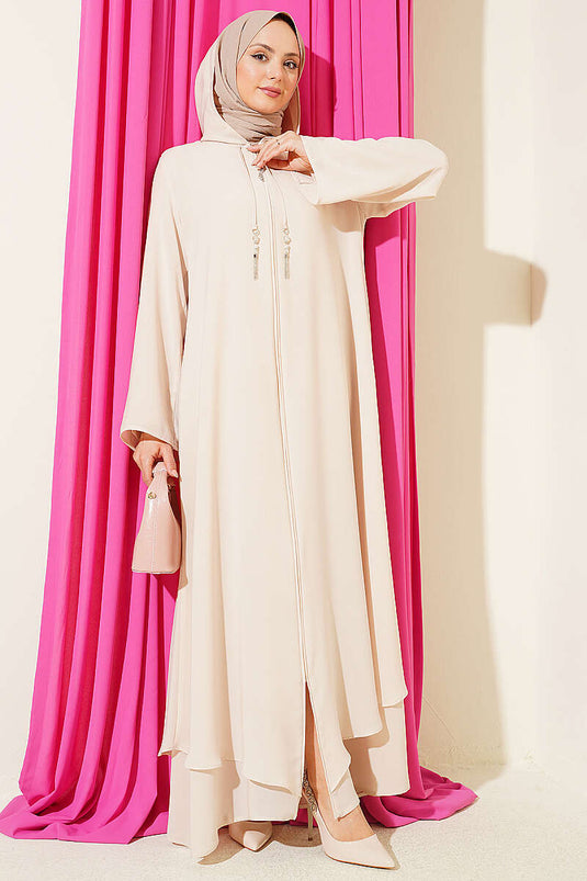 Beige ferace met capuchon en ritssluiting