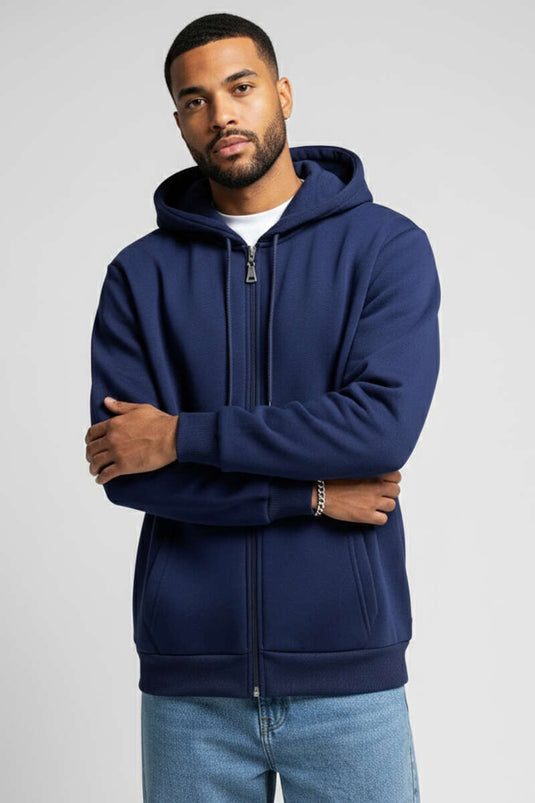 Kapüşonlu Fermuarlı Hırka Lacivert