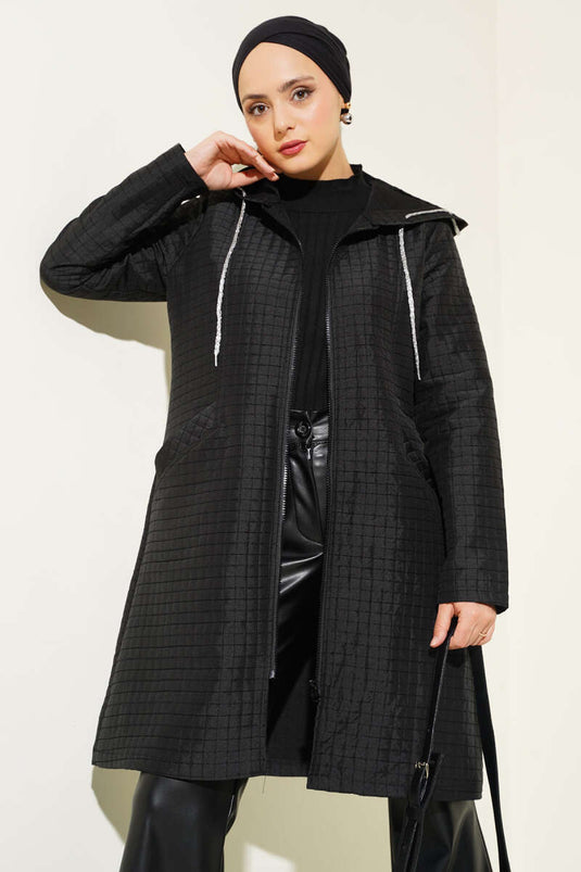 Manteau matelassé zippé à capuche noir