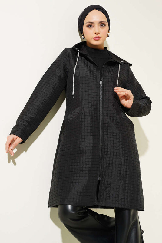 Manteau matelassé zippé à capuche noir