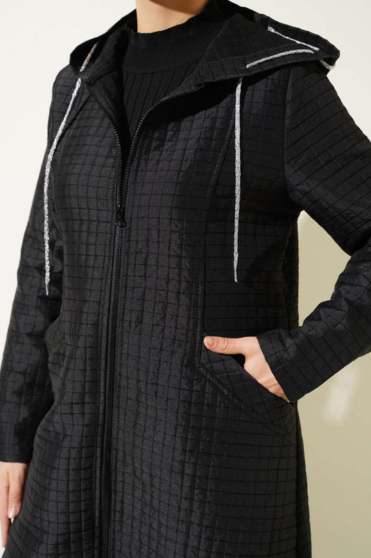 Manteau matelassé zippé à capuche noir