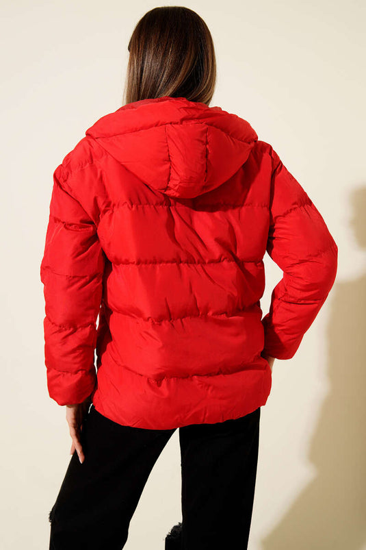 Doudoune courte à capuche zippée, rouge