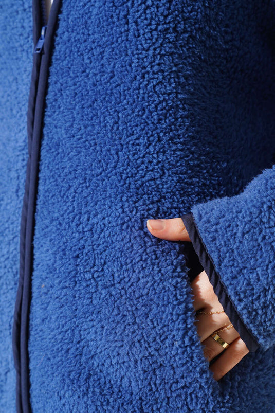 Cardigan Peluche Zippé à Capuche Indigo