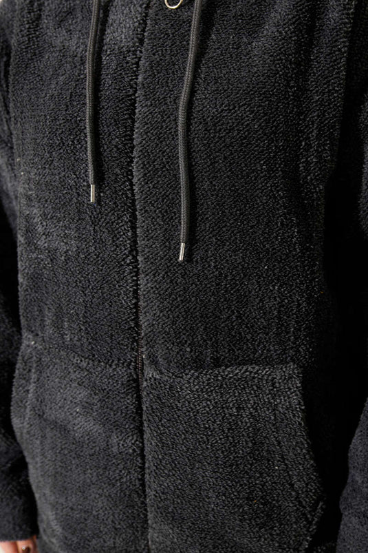 Manteau en peluche à capuche zippé gris ardoise