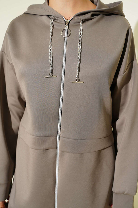 Hooded Zippered Scuba Two Piece Suit Mink