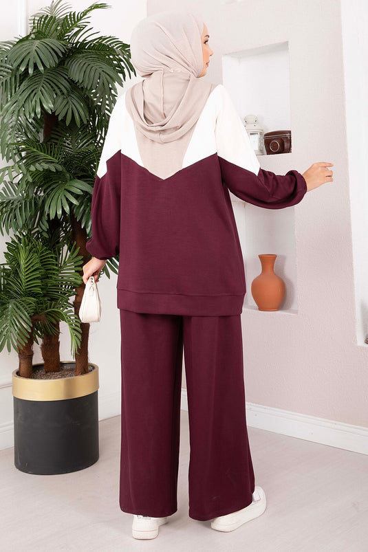 Completo Sportivo Due Pezzi Con Cappuccio E Zip Bordeaux
