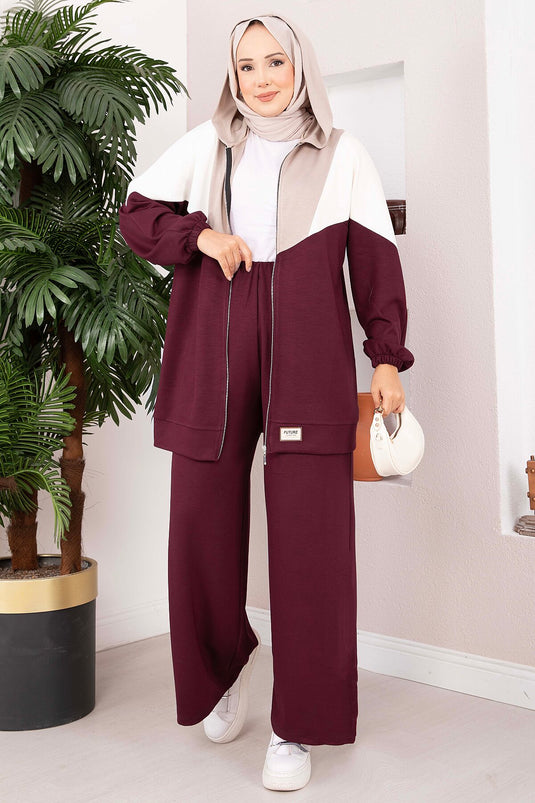 Completo Sportivo Due Pezzi Con Cappuccio E Zip Bordeaux