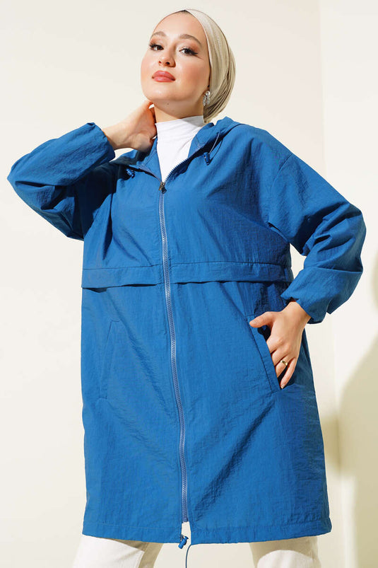 Imperméable Zippé À Capuche Indigo