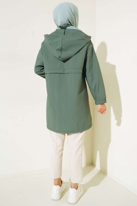 Imperméable Zippé à Capuche Vert Persan