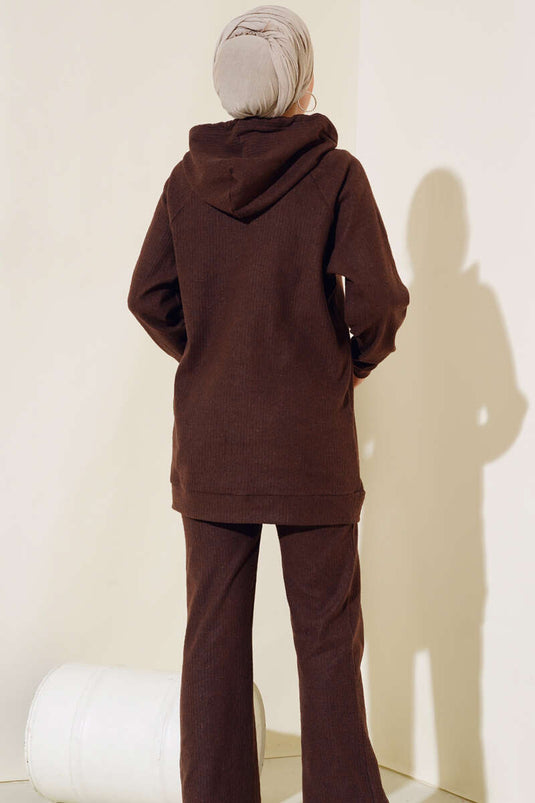 Kapüşonlu Fitilli İkili Takım Kahve