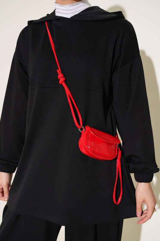 Hooded Drawstring Two-Piece Set Zwart