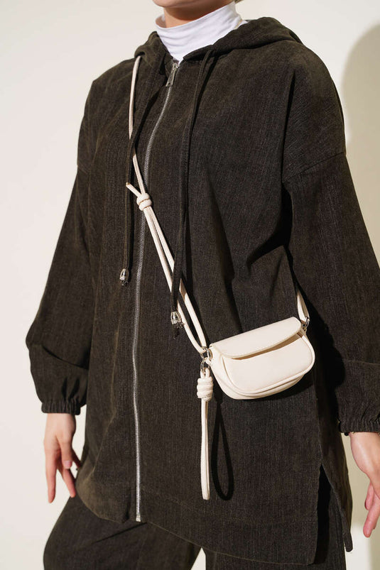 Hooded Fluwelen Twee-Delige Set Khaki