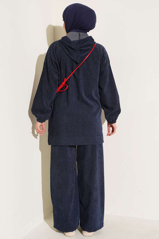 Ensemble Deux Pièces Velours À Capuche Marine