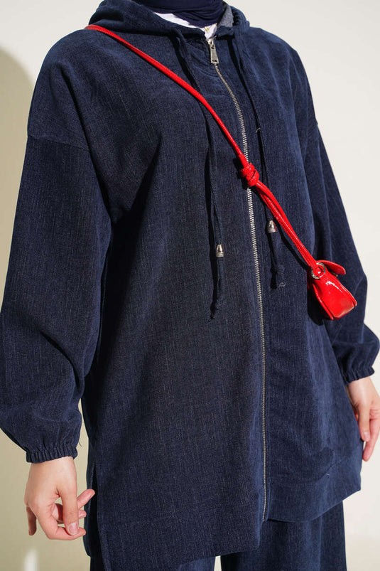 Ensemble Deux Pièces Velours À Capuche Marine