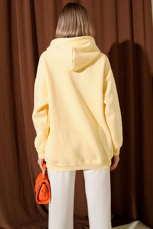 Kapüşonlu Kanguru Cepli Sweatshirt  Lime