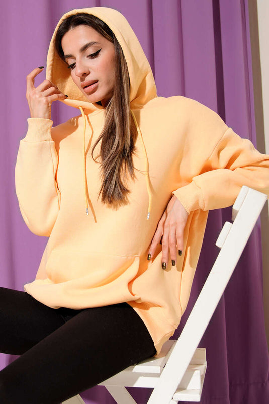Kapüşonlu Kanguru Cepli Sweatshirt Sarı