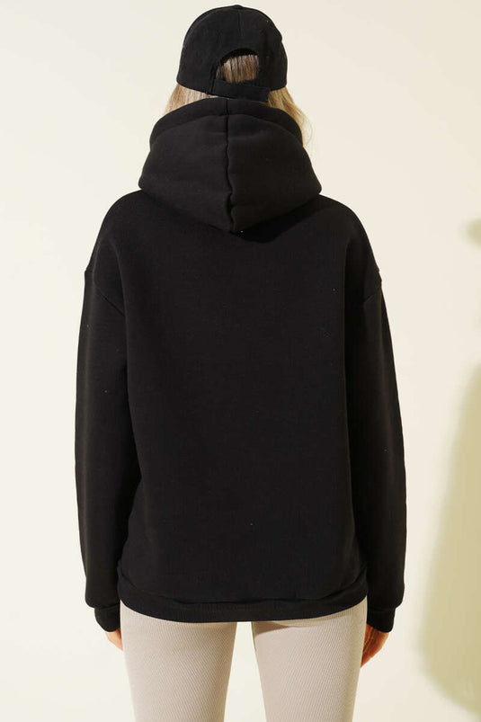 Hooded Sweatshirt with Kangaroo Pocket, Black