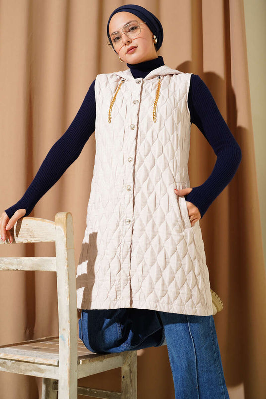 سترة قصيرة مبطنة بغطاء رأس بيج