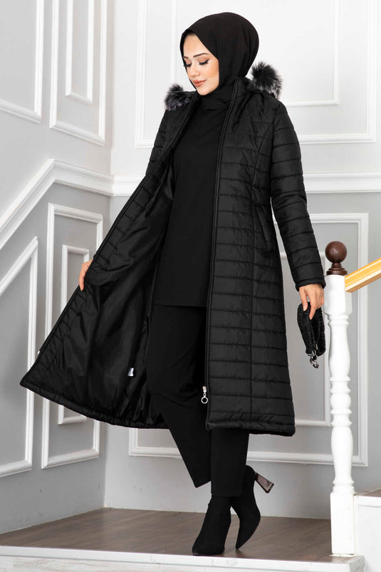 Manteau Hijab matelassé à capuche noir