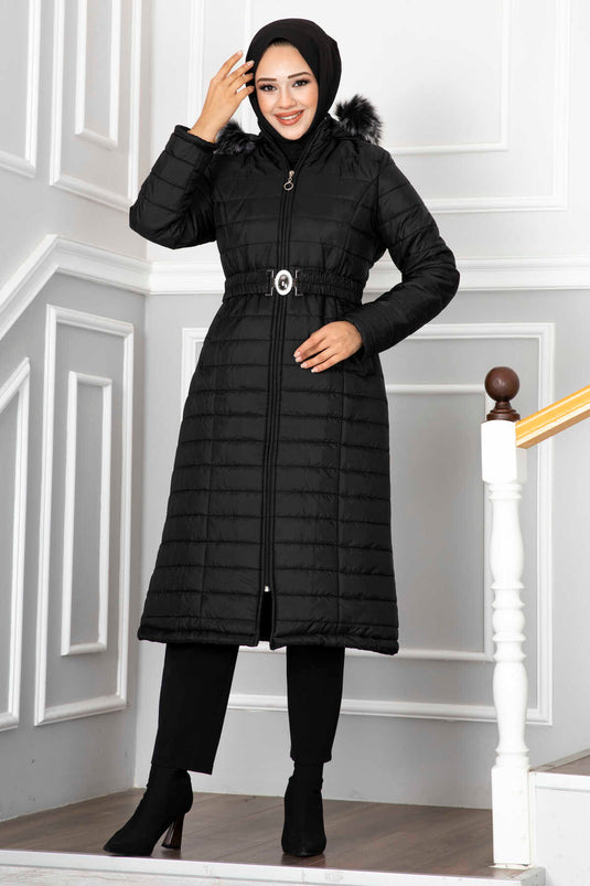 Manteau Hijab matelassé à capuche noir