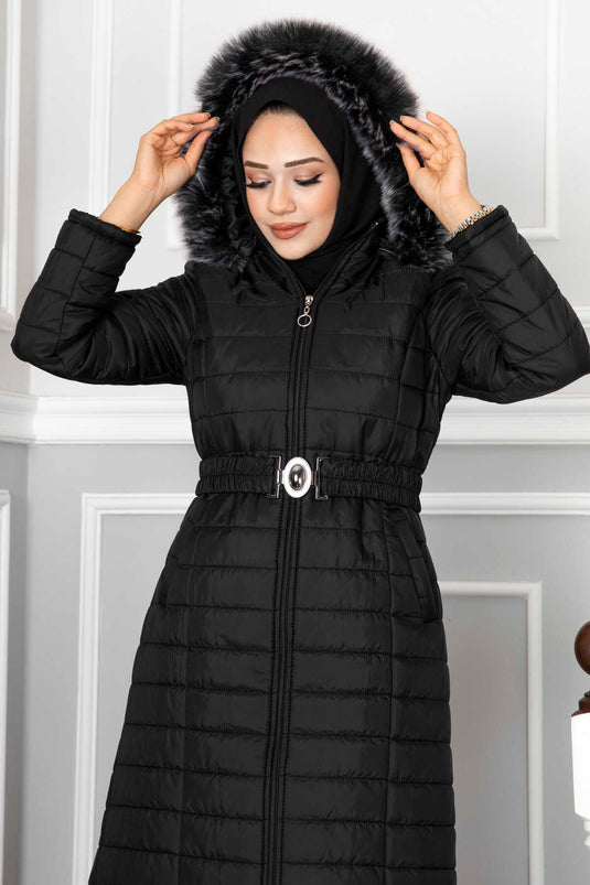 Manteau Hijab matelassé à capuche noir