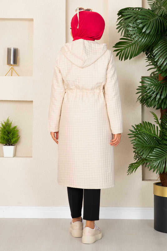 Trench-coat matelassé à capuche avec hijab écru