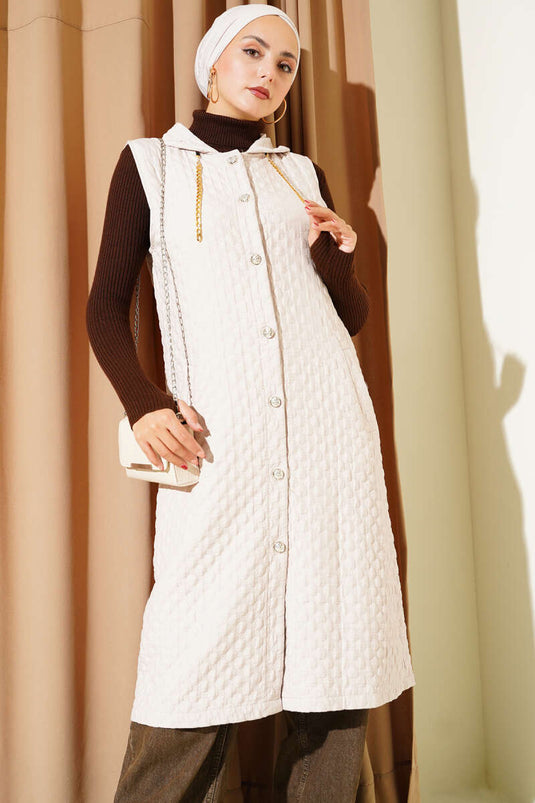 سترة مبطنة بغطاء رأس، بيج