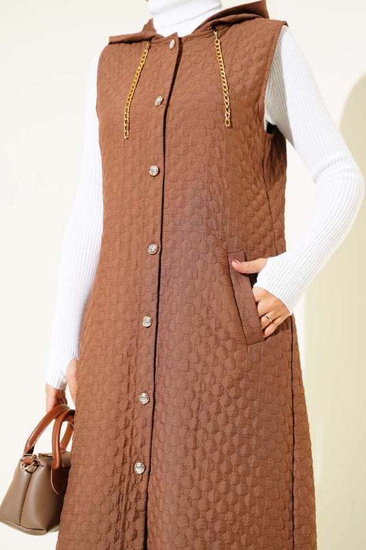 سترة مبطنة بغطاء رأس، لون بني فاتح