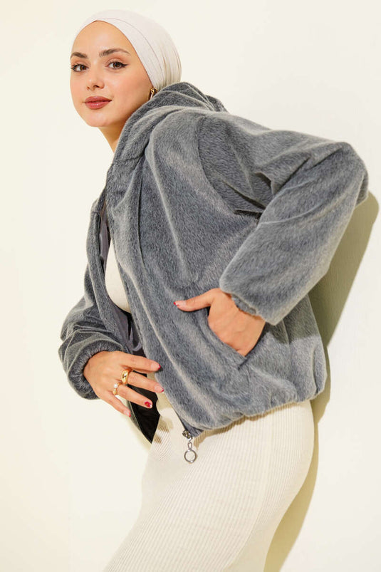 Veste courte à capuche en cachemire Smoke