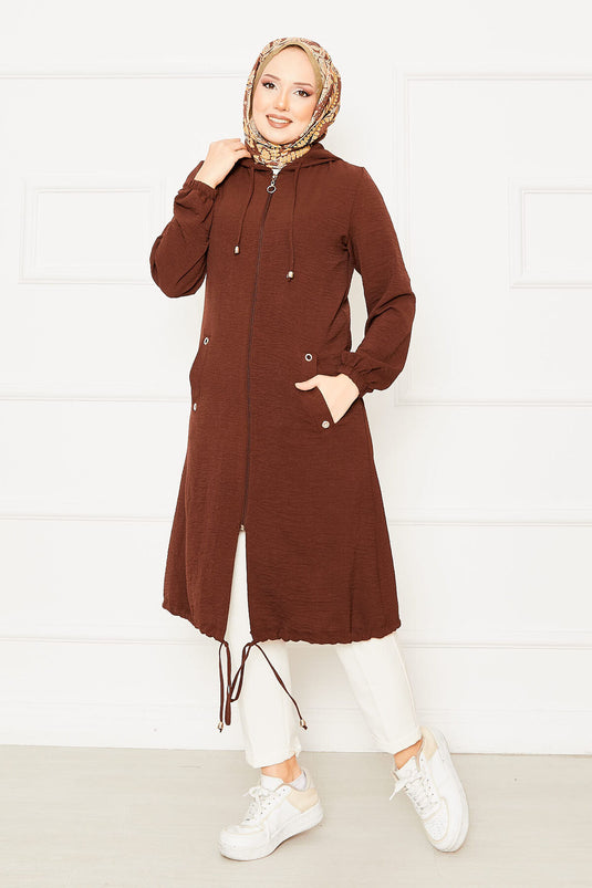 Hooded Hijab Cap with Elastic Sleeves Brown