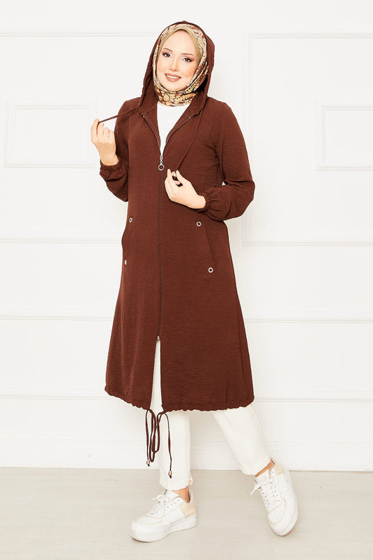 Hooded Hijab Cap with Elastic Sleeves Brown