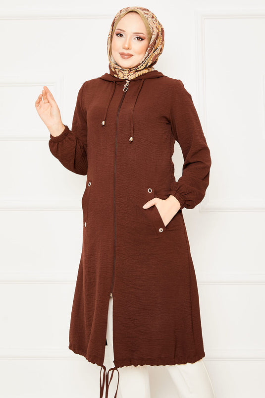 Hijab-Kappe mit Kapuze und elastischen Ärmeln, Braun