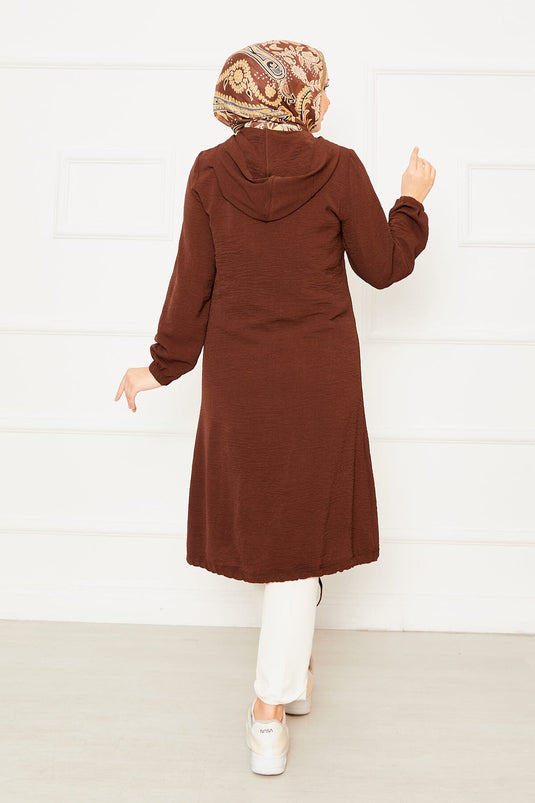 Hooded Hijab Cap with Elastic Sleeves Brown