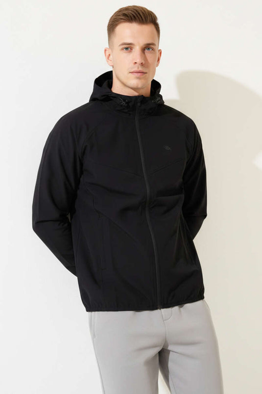Hooded Fine Fabric Male Sweatshirt Black