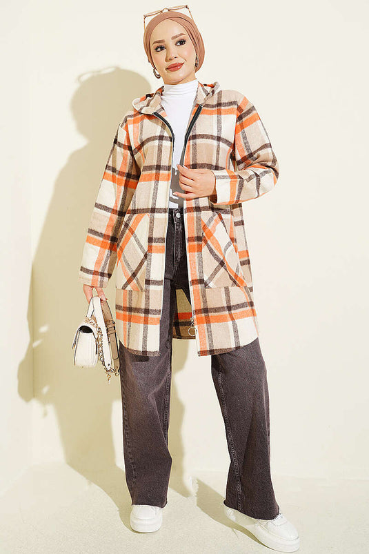 Gilet À Capuche En Flanel À Fermeture Éclair Orange