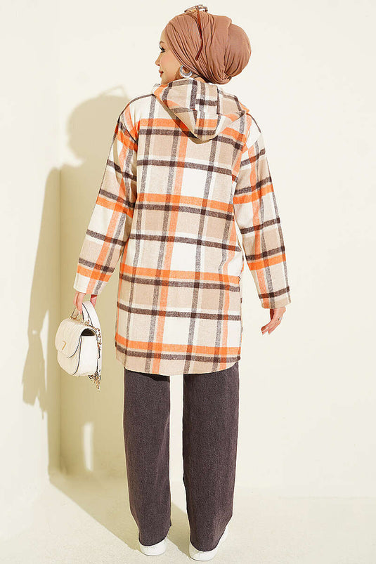 Gilet À Capuche En Flanel À Fermeture Éclair Orange