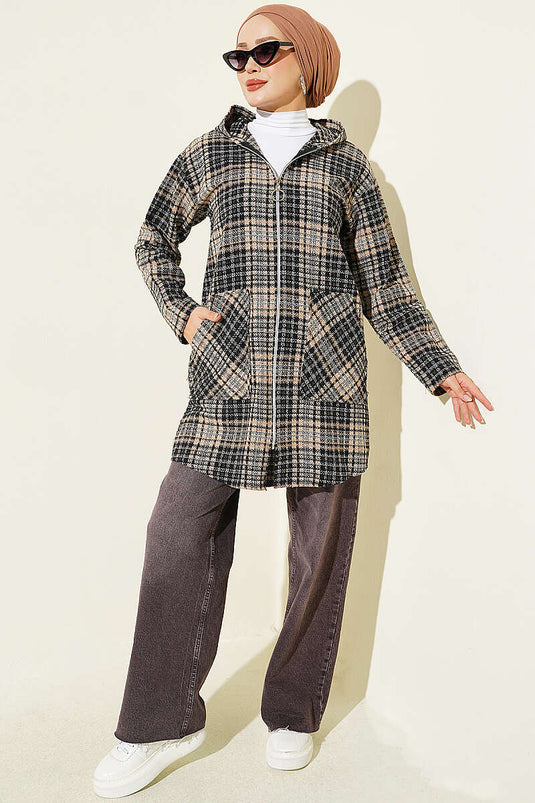 Gilet À Capuche En Flanelle Beige