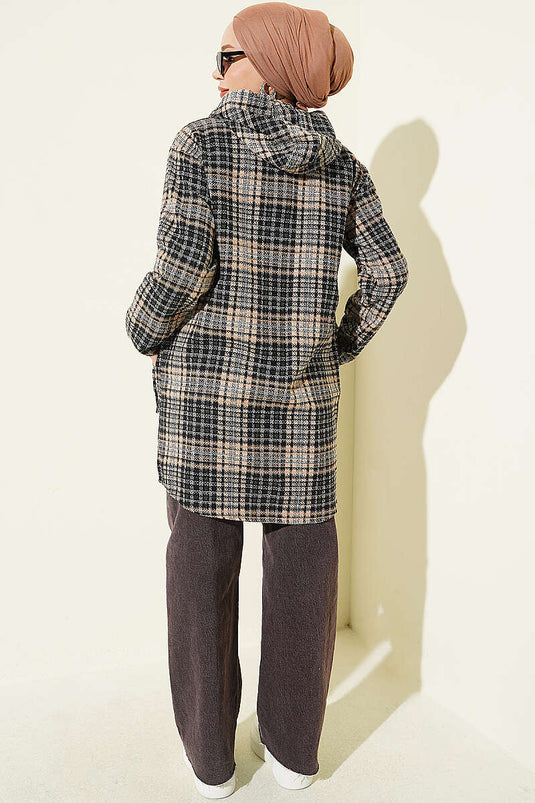 Gilet À Capuche En Flanelle Beige
