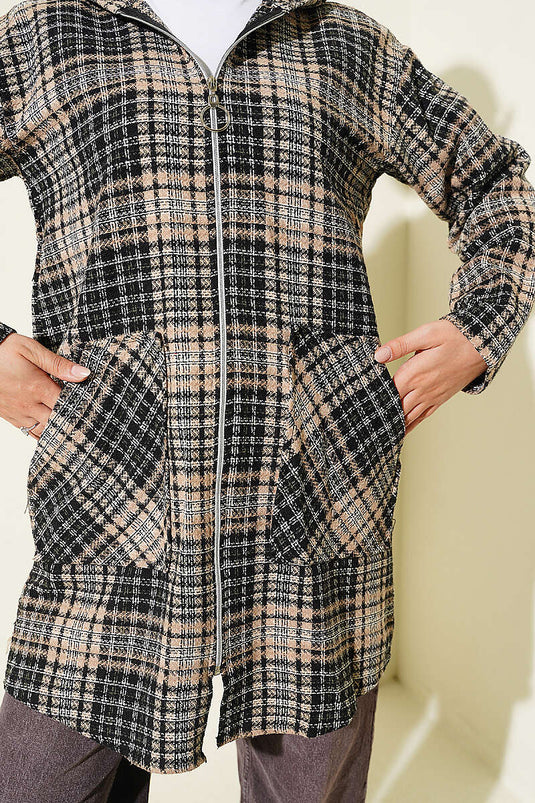 Gilet À Capuche En Flanelle Beige
