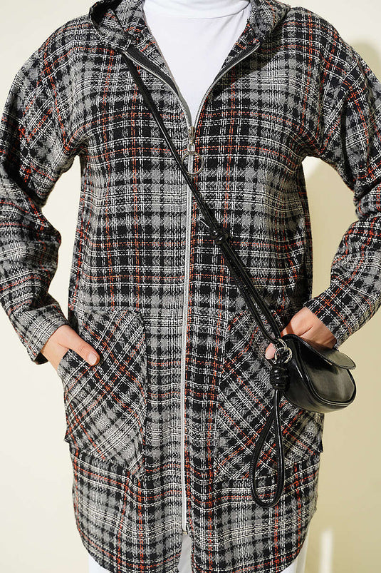 Gilet À Capuche En Flanel Gris